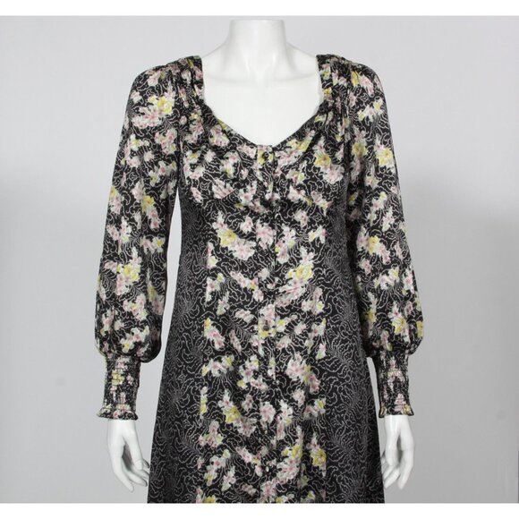 NWT Cinq a Sept Jessica Paneled Printed Satin-Twill Midi Dress in Black XS /701 - Picture 3 of 7